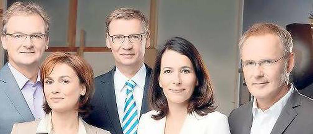 Unter Dauerbeobachtung: Die ARD-Talker Frank Plasberg (v.l.n.r.), Sandra Maischberger, Günther Jauch, Anne Will und Reinhold Beckmann. Foto: ARD