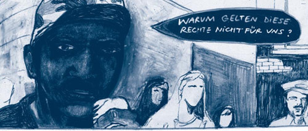 Flüchtlinge ohne Lobby. Eine Demonstrationsszene aus dem Buch.