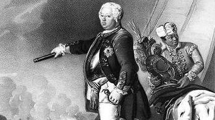 Die von Valentin Schertle (1809 – 1885) geschaffene Lithografie des Soldatenkönigs Friedrich Wilhelm I. mit einem schwarzen Bediensteten geht auf ein Gemälde des Hofmalers Antoine Pesne (1688 - 1740) zurück.