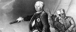 Die von Valentin Schertle (1809 – 1885) geschaffene Lithografie des Soldatenkönigs Friedrich Wilhelm I. mit einem schwarzen Bediensteten geht auf ein Gemälde des Hofmalers Antoine Pesne (1688 - 1740) zurück.