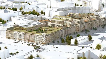 Neues Stadtviertel. Projektentwickler Huth baut ab jetzt auch an der Ecke Wilhelm- und Voßstraße (vorne). Rechts dahinter entsteht das große Shoppingcenter. 