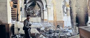 Zwischen den Fronten. Die schwer beschädigte Umayyaden-Moschee in Aleppo, eine der ältesten der Welt, wurde um 715 n. Chr. errichtet. Auf das Gotteshaus nehmen weder die syrische Armee noch die Rebellen Rücksicht. Foto: AFP/Tauseef Mustafa