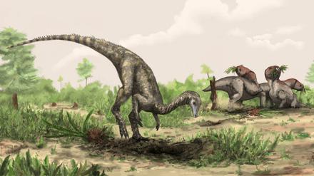 Viel Phantasie. Anhand weniger Knochenfunde schuf der Künstler diese Darstellung des Nyasasaurus (links). So könnte er ausgesehen haben - oder auch ganz anders.