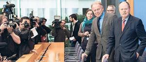 Bankenaufseher. SPD-Kanzlerkandidat Peer Steinbrück und Grünen-Fraktionschef Jürgen Trittin am Mittwoch bei ihrer gemeinsamen Pressekonferenz. 