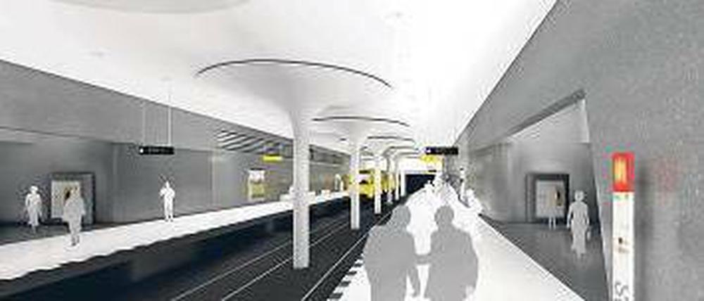Berliner Rathaus: Die Station vor dem Amtssitz des Regierenden Bürgermeisters sollte schon 2015 eröffnet werden. Da man bei archäologischen Grabungen auf Reste des früheren Rathauses gestoßen war, verzögerten sich die Arbeiten jedoch, weil das Architekturbüro Collignon nun umplanen musste. Unter anderem wurde ein Eingang verlegt. Der Einbau eines „archäologischen Fensters“ mit einem Blick auf die freigelegten Fundamente ist bei der Umplanung berücksichtigt worden.