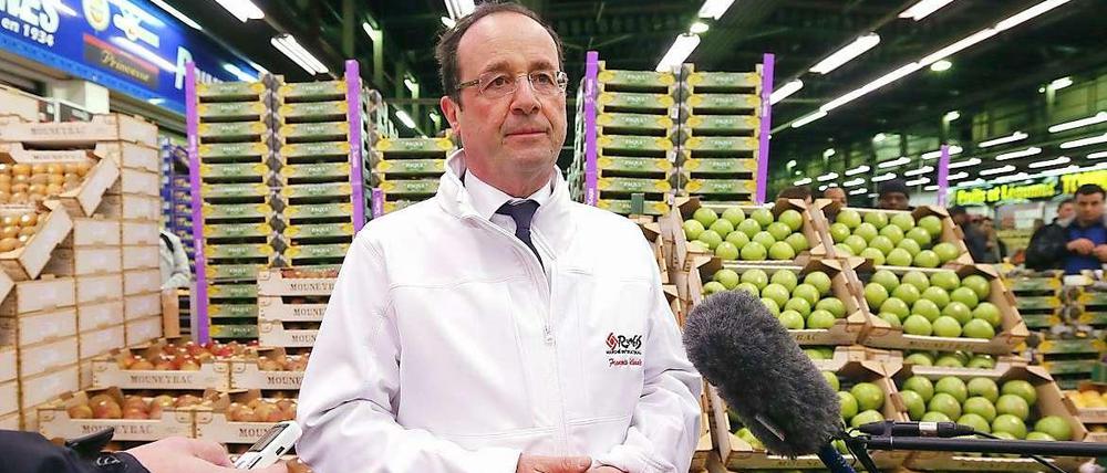 Gute Stimmung machen auf dem Großmarkt: Francois Hollande.
