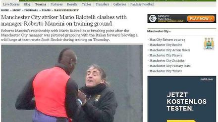 Der "Telegraph" veröffentlichte unter anderem dieses Bild von dem Zwischenfall mit Mario Balotelli und Roberto Mancini im Training bei Manchester City.