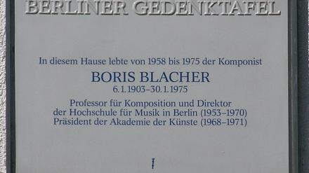 Die Gedenktafel für Boris Blacher befindet sich am Haus Kaunstraße 6 ((Zehlendorf). 