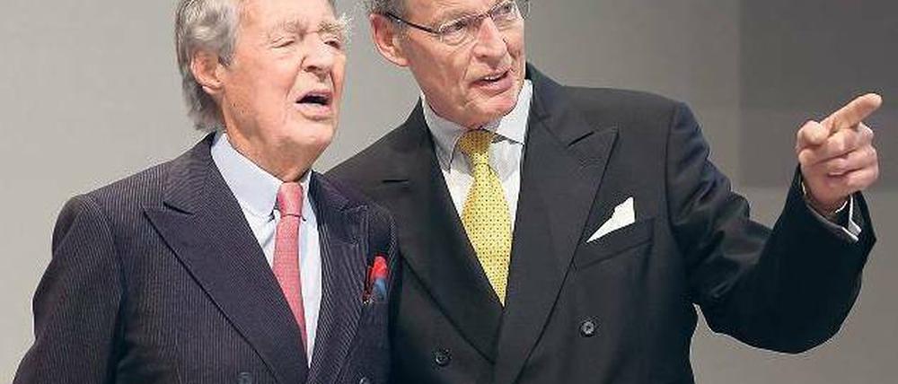 Wohin die Reise geht. Der 99-jährige Konzernpatriarch Berthold Beitz soll sich Gerhard Cromme als Nachfolger an der Spitze der Krupp-Stiftung ausgeguckt haben. „Da sich Herr Beitz allerbester Gesundheit erfreut, stellt sich die Frage nicht“, sagt Cromme. Foto: dpa