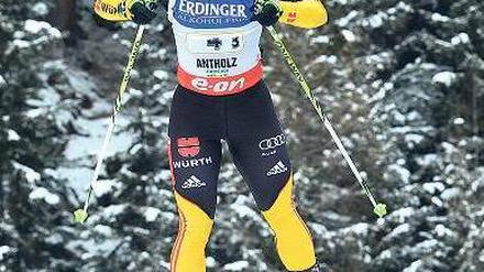Einsam im Wald. Nadine Horchler kam nie mit Konkurrentinnen in Kontakt. Foto: AFP