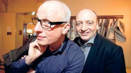 Erste Wahl. Volker Wieprecht (links) und Robert Skuppin moderierten von 1994 bis 2011 gemeinsam, erst bei „Fritz“, dann bei „Radio Eins“. Foto: Sven Darmer/Davids