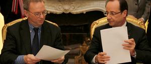"Historisches Abkommen": Google-Chef Eric Schmidt und der französische Präsident Francois Hollande unterzeichneten am Freitag eine Vereinbarung zwischen dem Internetkonzern und den französischen Verlegern.