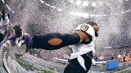 Schreiend sprachlos. Baltimores Defensivkapitän Ray Lewis gewinnt mit 37 Jahren in seinem letzten Spiel noch einmal die Meisterschaft im US-Football. Foto: AFP