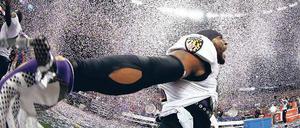 Schreiend sprachlos. Baltimores Defensivkapitän Ray Lewis gewinnt mit 37 Jahren in seinem letzten Spiel noch einmal die Meisterschaft im US-Football. Foto: AFP