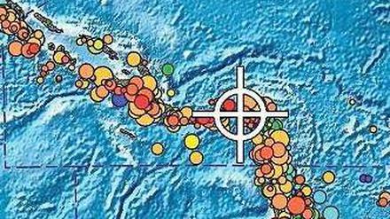 Die Karte des Pacific Tsunami Warning Centers zeigt die Alarmsignale. 