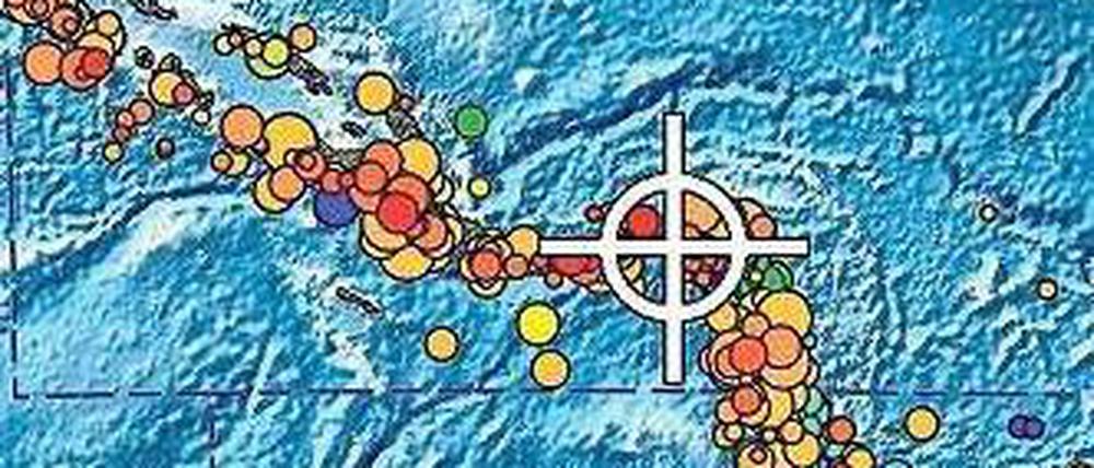 Die Karte des Pacific Tsunami Warning Centers zeigt die Alarmsignale. 