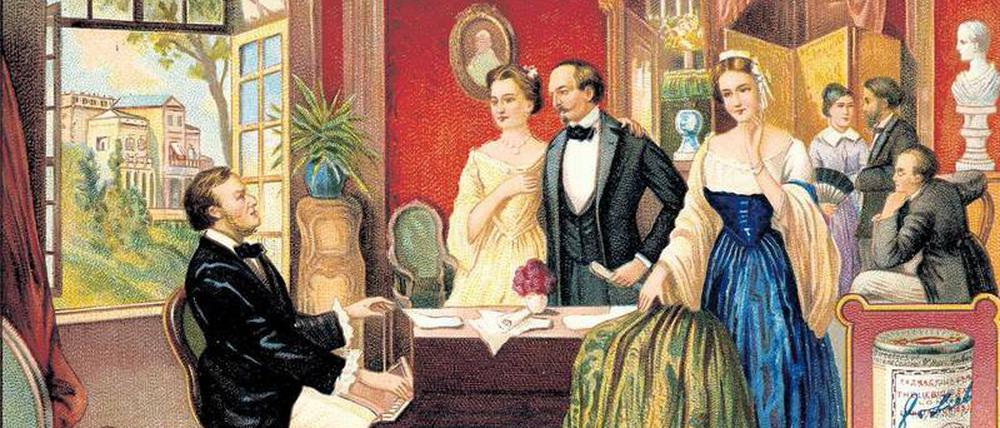 Konzert mit dem Meister. Wie es in der Wesendonck Villa zuging, glaubten Werbezeichner zu wissen – in einer Reklame für Liebig-Fleischextrakt.