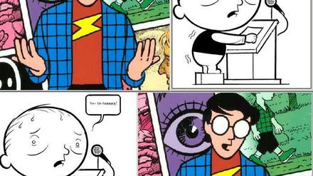 Selbstporträts: Chris Ware (schwarz-weiß) und Scott McCloud.