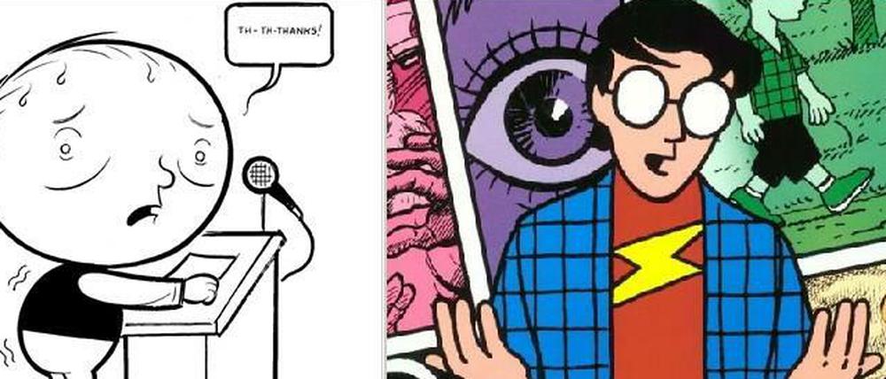 Selbstporträts: Chris Ware (schwarz-weiß) und Scott McCloud.