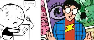 Selbstporträts: Chris Ware (schwarz-weiß) und Scott McCloud.