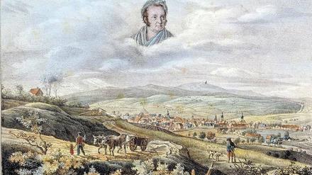 Wunsiedel mit dem Bildnis Jean Pauls. Geboren wurde er als Johann Paul Friedrich Richter am 21. März 1763 im oberfränkischen Wunsiedel, er starb am 14. November 1825 in Bayreuth. Diese Illustration aus dem Karlsruher Unterhaltungsblatt von 1835 schmückt die Bildbiografie des Schweizer Nimbus Verlags und ist auch in Eberhard Schmidts hinreißendem Privatmuseum in Joditz zu sehen (www.jean-paul-museum.de). Hier war der Vater des Dichters Pastor. Eine Führung durch den Hausherrn kann auch hartnäckigen Jean-Paul-Abstinenzlern zum Erweckungserlebnis werden. 