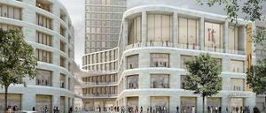 Geschwungene Formen. Vom Ku’damm soll eine neue Freiluftpassage mit Läden bis zur Uhlandstraße führen. Im Bürohochhaus sind Wohnungen geplant.