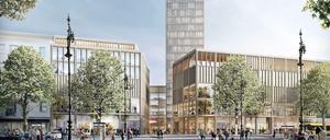 So stellt sich Architekt Jan Kleihues das künftige Ku'damm-Karree vor – mit Neubauten am Boulevard, veränderter Hochhausfassade und einem großen Durchgang zum „Theaterplatz“. 