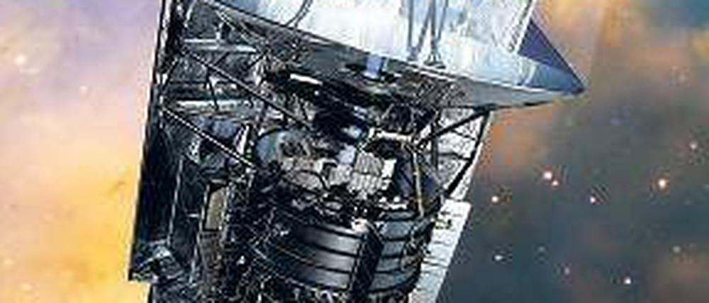 Das Weltraumteleskop Herschel bei der Arbeit - als künstlerische Darstellung. 