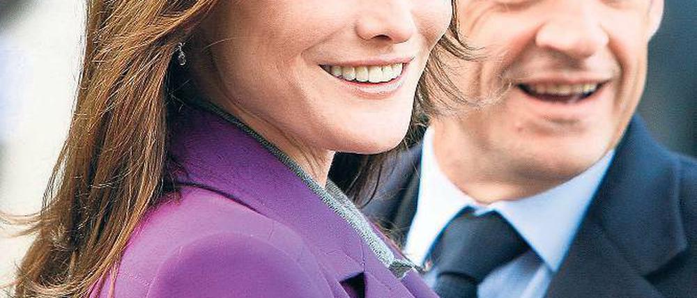 Alles live. Carla Bruni (hier mit Ehemann Sarkozy) kommt zum Echo. Foto: AFP