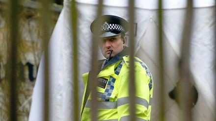 Ein britischer Polizist vor dem Haus des verstorbenen Beresowksi.