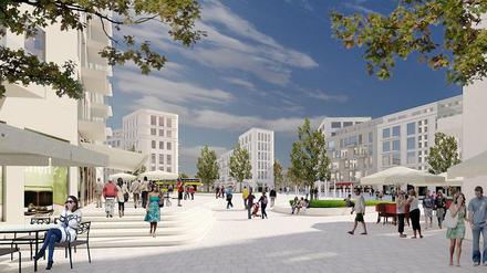 Lichterfelde-Süd: Auf ehemaligem Militärgelände entstehen 2500 Wohneinheiten. Der neue Stadtplatz im künftigen Quartier könnte so aussehen.
