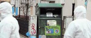 Der Fundort. In diesem Container in der Wildenbruchstraße zwischen Neukölln und Treptow fanden zwei Männer am 5. April die in einer Einkaufstüte verpackte Babyleiche.