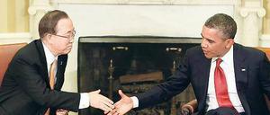 Treffen im Weißen Haus. US-Präsident Barack Obama und UN-Generalsekretär Ban Ki Moon (links) beraten über die Lage in Nordkorea.