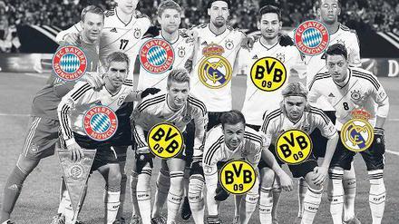 Die Stellvertreter. Wenn in anderthalb Wochen die Halbfinalbegegnungen der Champions League ausgetragen werden, treffen fast die kompletten Nationalmannschaften Deutschlands (Bild) und Spaniens aufeinander – wobei Sami Khedira und Mesut Özil im Grunde auf der falschen Seite auflaufen werden: für Real Madrid gegen Borussia Dortmund. 