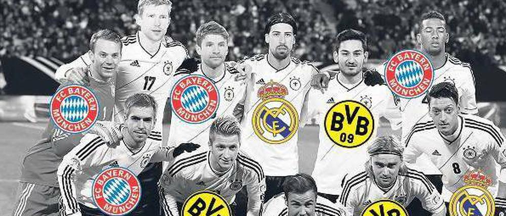 Die Stellvertreter. Wenn in anderthalb Wochen die Halbfinalbegegnungen der Champions League ausgetragen werden, treffen fast die kompletten Nationalmannschaften Deutschlands (Bild) und Spaniens aufeinander – wobei Sami Khedira und Mesut Özil im Grunde auf der falschen Seite auflaufen werden: für Real Madrid gegen Borussia Dortmund. 
