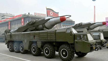 Bedrohungspotenzial. Eine nordkoreanische Rakete vom Typ Musudan während einer Militärparade in Pjöngjang 