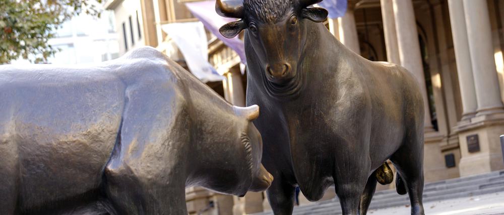 Bulle und Bär vor der Frankfurter Börse.