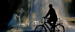 Im Rosengarten. Wer durch den schönen Treptower Park radelt, kommt auch einmal vorbei. Und mit etwas Glück sprudelt's dann - bis zu zehn Meter hoch.