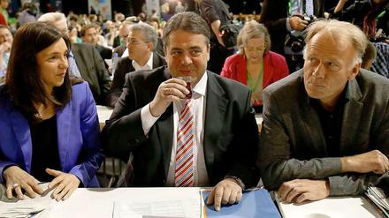 Als erster SDP-Chef hielt Sigmar Gabriel auf dem Parteitag der Grünen eine Gastrede.