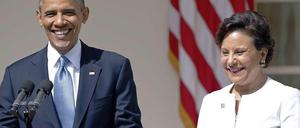 US-Präsident Barack Obama stellt seine neue Wirtschaftsministerin Penny Pritzker vor.