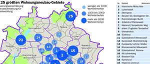 Ein Grafik zeigt, wo genau in Berlin die neuen Wohnungen entstehen sollen. 