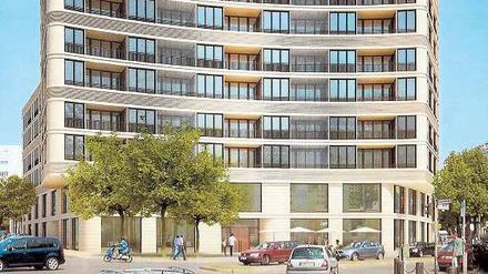 Abgerundet. Einer der Entwürfe für das geplante Eckgebäude am Adenauerplatz. Über die Architektur wollen Bezirkspolitiker aber noch diskutieren. 