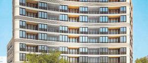 Abgerundet. Einer der Entwürfe für das geplante Eckgebäude am Adenauerplatz. Über die Architektur wollen Bezirkspolitiker aber noch diskutieren. 