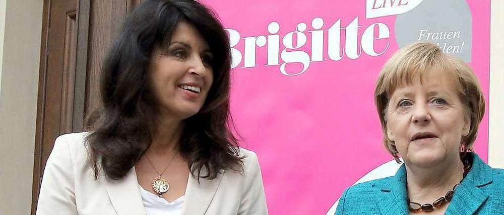 "Brigitte"-Chefredakteurin Brigitte Huber und Kanzlerin Merkel in Berlin.