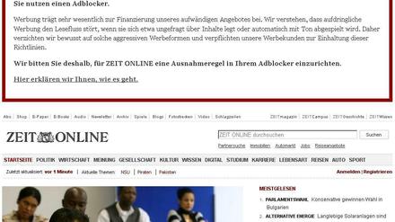 Newsportale wie "Zeit Online", "Spiegel Online", FAZ.net forderten am Montag ihre Nutzer auf, Werbeblocker zu deaktivieren.
