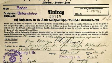 Hans Filbingers Aufnahmeantrag in die NSDAP, veröffentlicht vom Bundesarchiv.