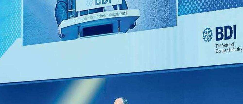 Kein Heimspiel. SPD-Kanzlerkandidat Peer Steinbrück versuchte, die Sorgen der Wirtschaftsbosse vor Steuererhöhungen zu zerstreuen. Foto: dpa
