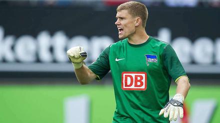 Hertha-Torwart Thomas Kraft freut sich.