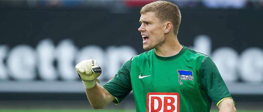 Hertha-Torwart Thomas Kraft freut sich.