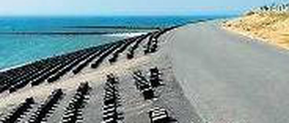 Küstenschutz. Das Deckwerk auf Wangerooge nimmt Wellen ihre Wucht.